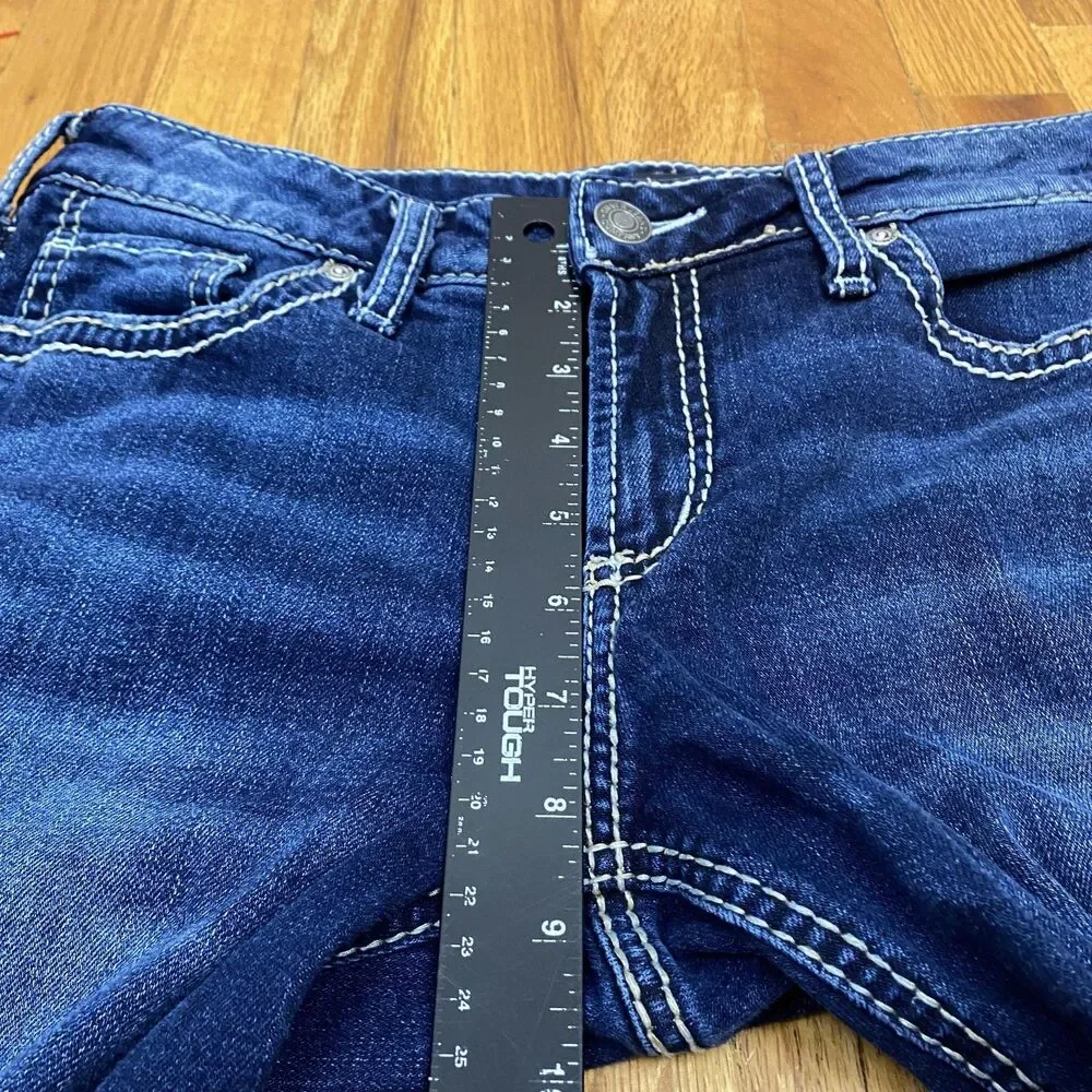 Silver Jeans Suki Bootcut Jeans Womens 27 Blue Mid Rise Distressed Raw Hem‎